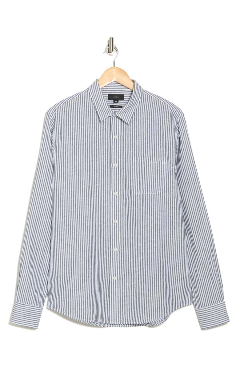 Vince Stripe Linen & Cotton Button-Up Shirt, Alternate, color, Coastal/ White