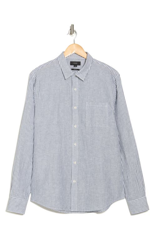 Vince Stripe Linen & Cotton Button-up Shirt In Gray