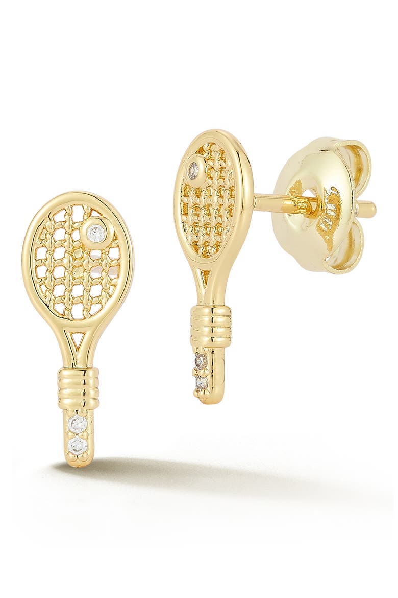 Tennis Racket Stud Earrings, Main, color, GOLD