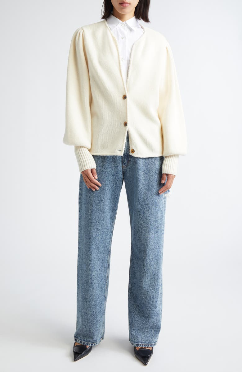 Tanner Fletcher Gender Inclusive Juliet Balloon Sleeve Wool Cardigan, Alternate, color, Ivory