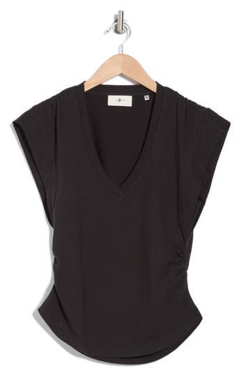 7 For All Mankind V-neck Ruched Side T-shirt In Black