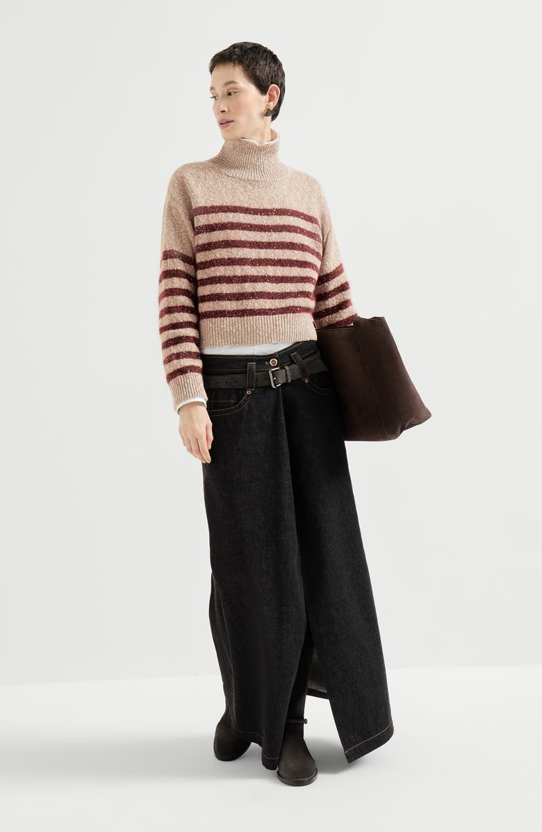 Brunello Cucinelli Soft virgin wool and cashmere turtleneck sweater with dazzling stripes, Alternate, color, Multicoloured