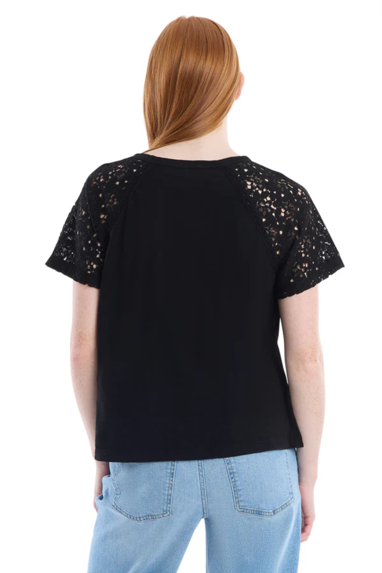 Lace Raglan Sleeve Tee, Alternate, color, Black