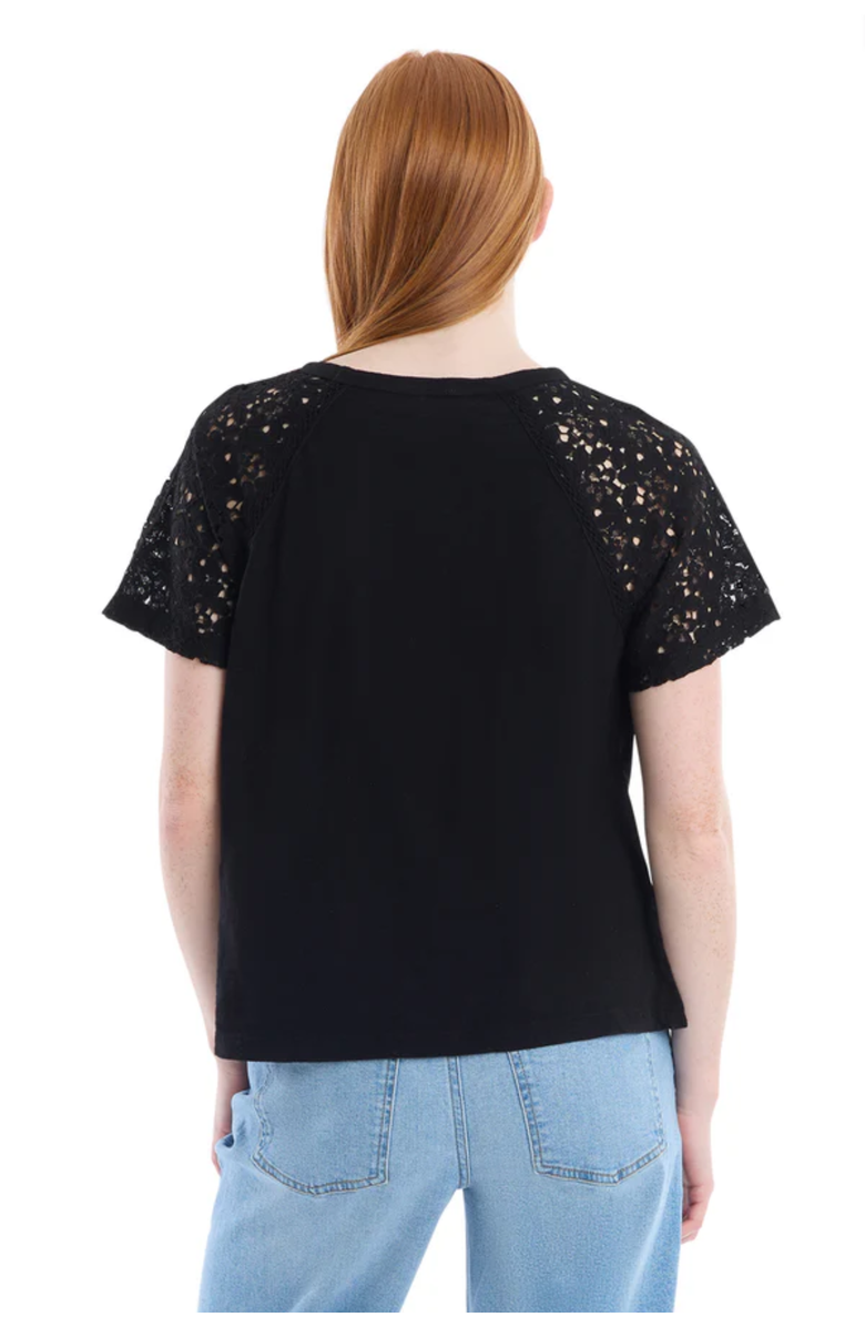 Wilt Lace Raglan Sleeve Tee, Alternate, color, Black