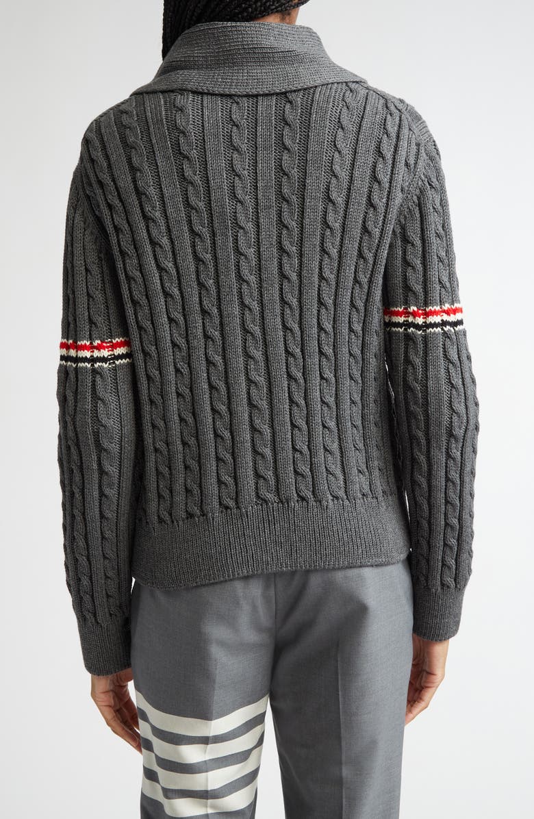 Thom Browne Shawl Collar Cable Knit Virgin Wool Cardigan, Alternate, color, Medium Grey