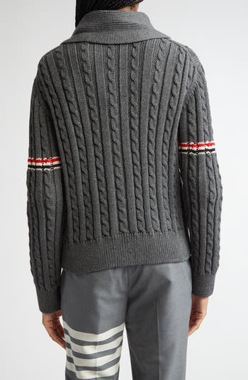Thom Browne Shawl Collar Cable Knit Virgin Wool Cardigan