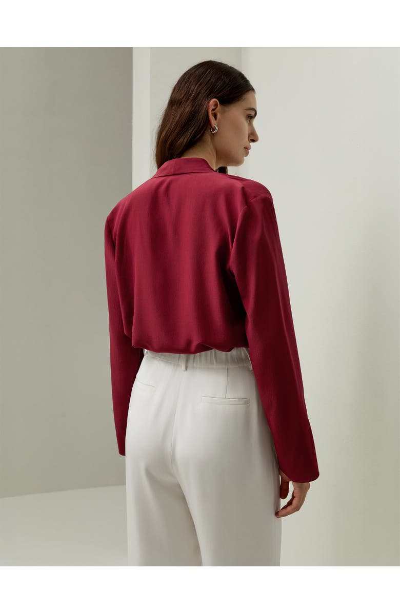 Lilysilk Silk Crêpe de Chine Long Sleeve Blouse, Alternate, color, Cherry Red