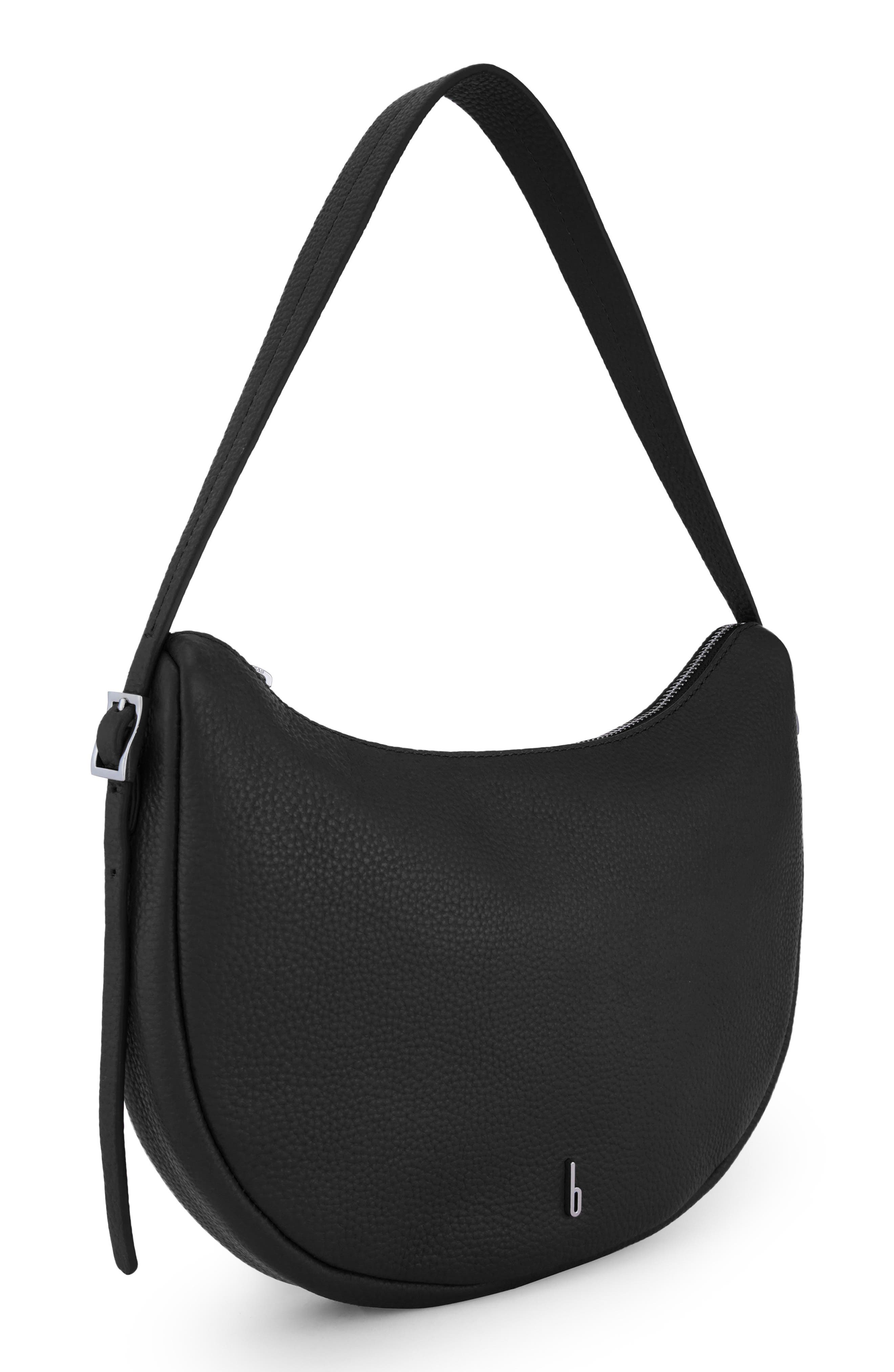 Ina Crescent Pebble Leather Crossbody Bag, Alternate, color, BLACK