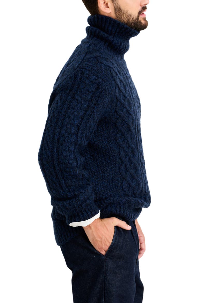 Cable Stitch Turtleneck Fisherman Sweater, Alternate, color, NAVY