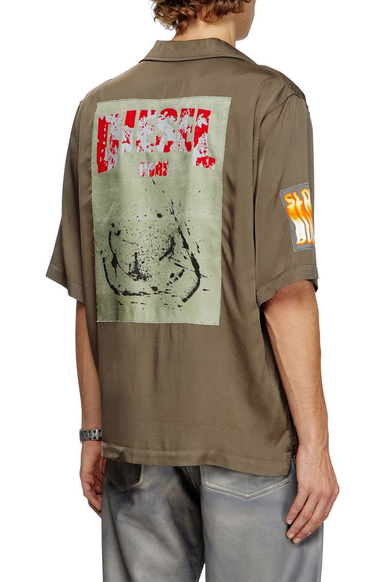 DIESEL<sup>®</sup> S-Daxhe Appliqué Satin Camp Shirt, Alternate, color, Leaf Green