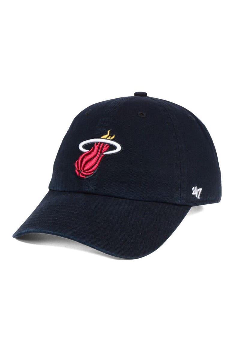 Men's '47 Black Miami Heat Clean Up Adjustable Hat, Main, color, Black