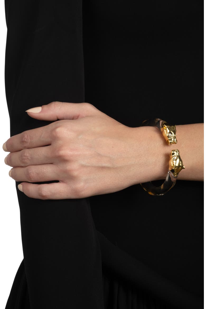 Panther Visage Lucite Hinge Cuff Bracelet, Alternate, color, GOLD/ LUCITE