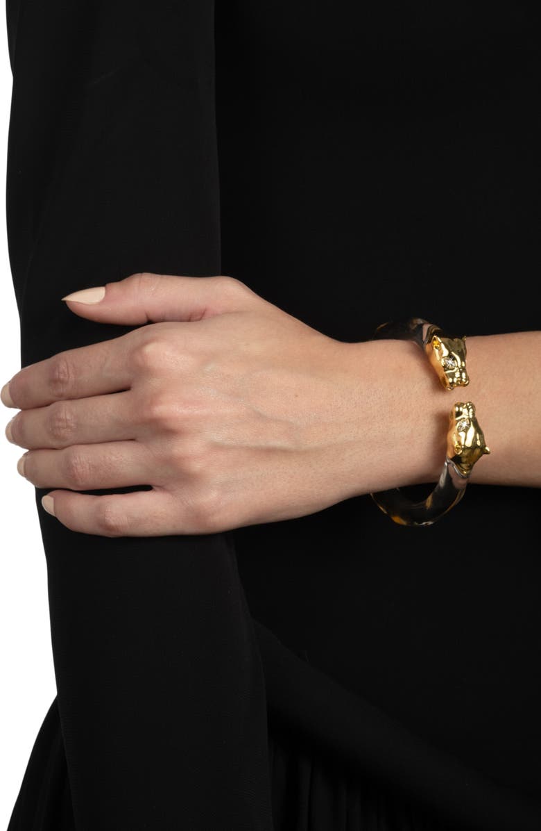 Alexis Bittar Panther Visage Lucite Hinge Cuff Bracelet, Alternate, color, Gold/ Lucite