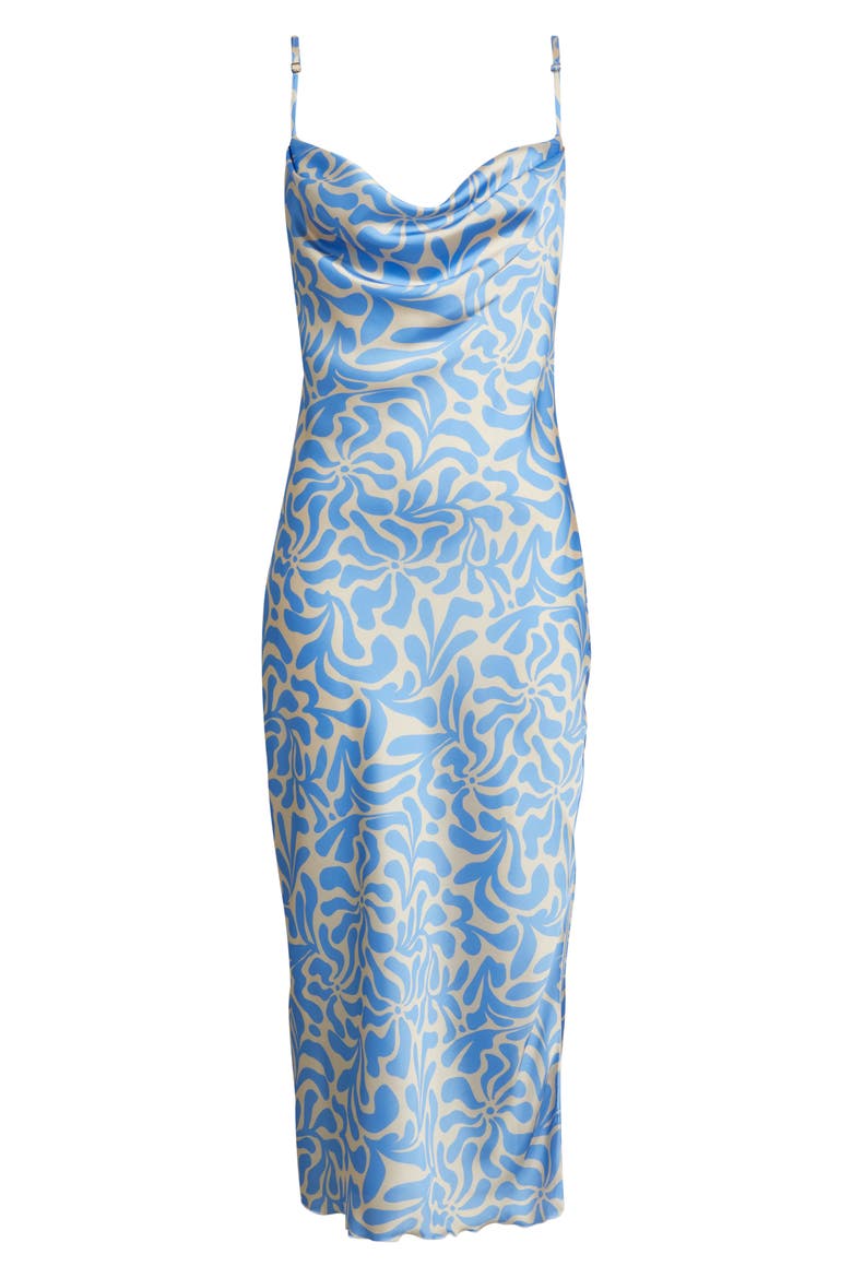 Tie Back Cowl Neck Sleeveless Satin Midi Dress, Alternate, color, BLUE FLORAL