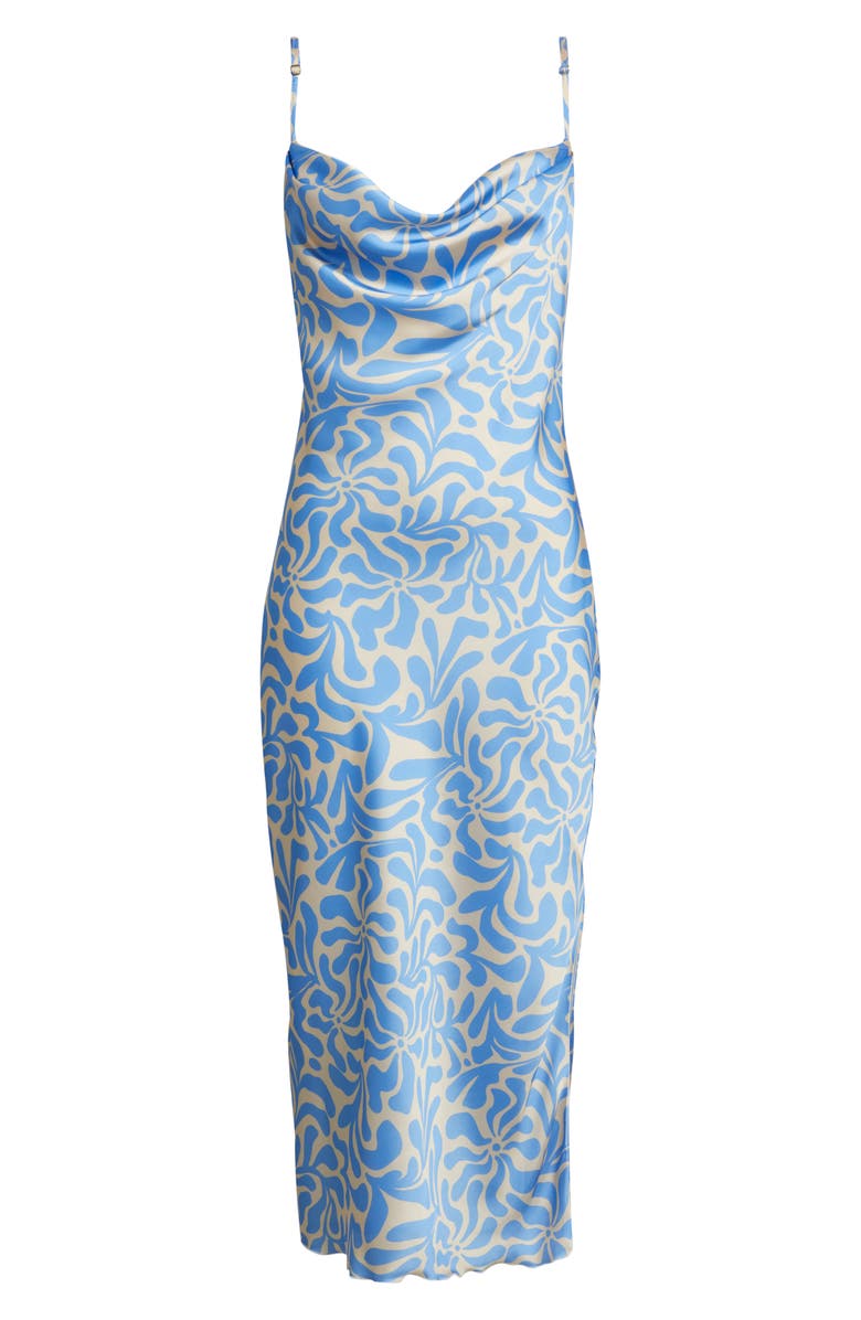 Jump Apparel Tie Back Cowl Neck Sleeveless Satin Midi Dress, Alternate, color, Blue Floral