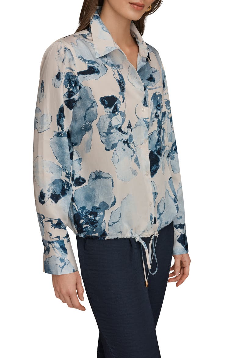 Drawstring Hem Long Sleeve Shirt, Alternate, color, SEA MIST MULTI