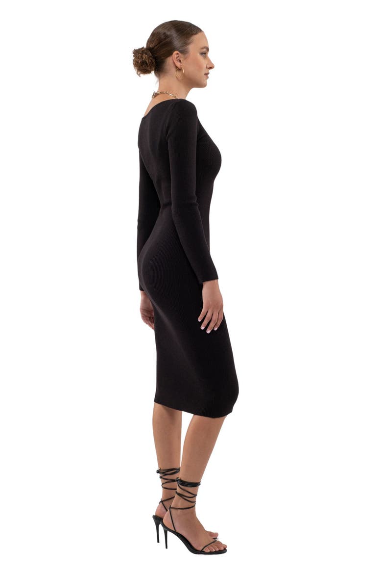 Long Sleeve Knit Midi Dress, Alternate, color, BLACK