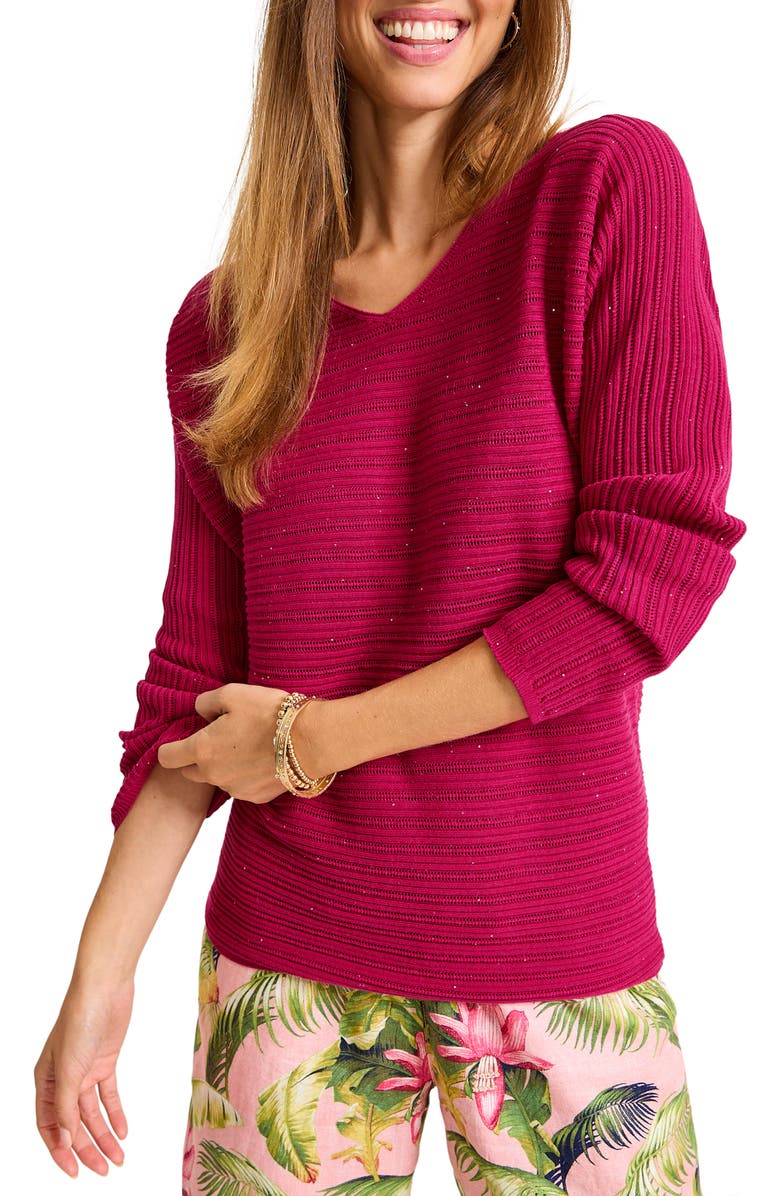 Tommy Bahama Jewel Bay Mini Sequin Sweater, Alternate, color, Pink Papaya