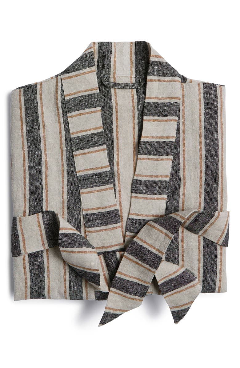 Parachute Stripe Linen Robe, Alternate, color, Natural With Soft Black