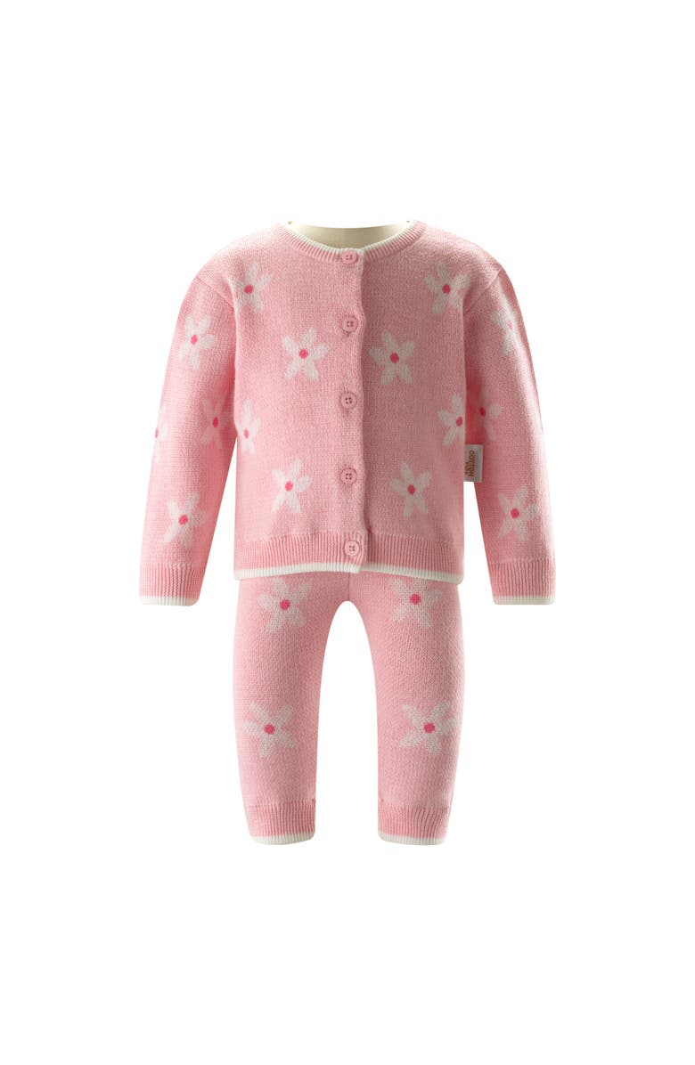 Rachel Riley Daisy Knit Cardigan & Leggings Set, Main, color, Pink