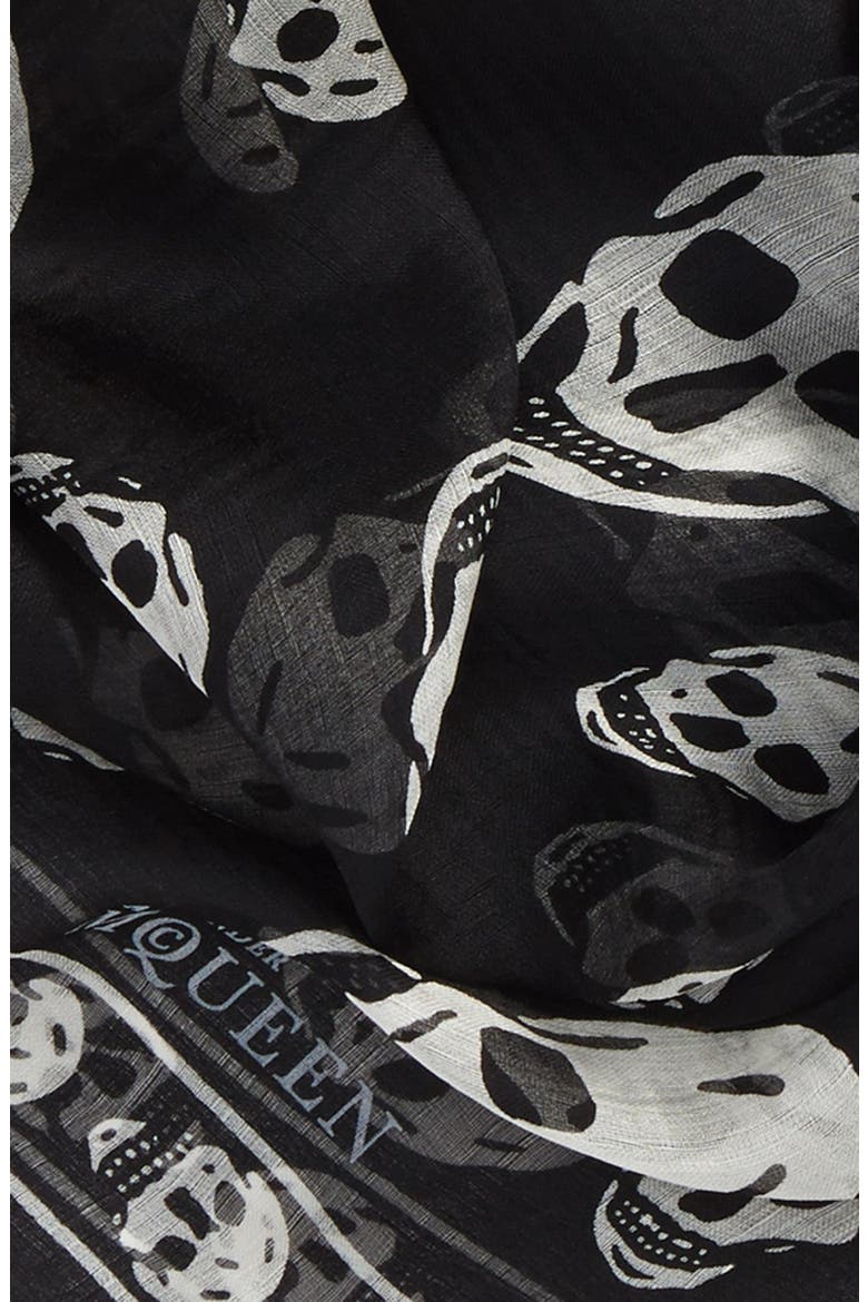 Alexander McQueen 'Skull' Chiffon Scarf, Alternate, color, BLACK