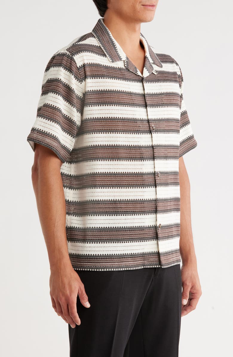 PacSun Oversize Textured Stripe Camp Shirt, Alternate, color, Cream/ Brown/ Black
