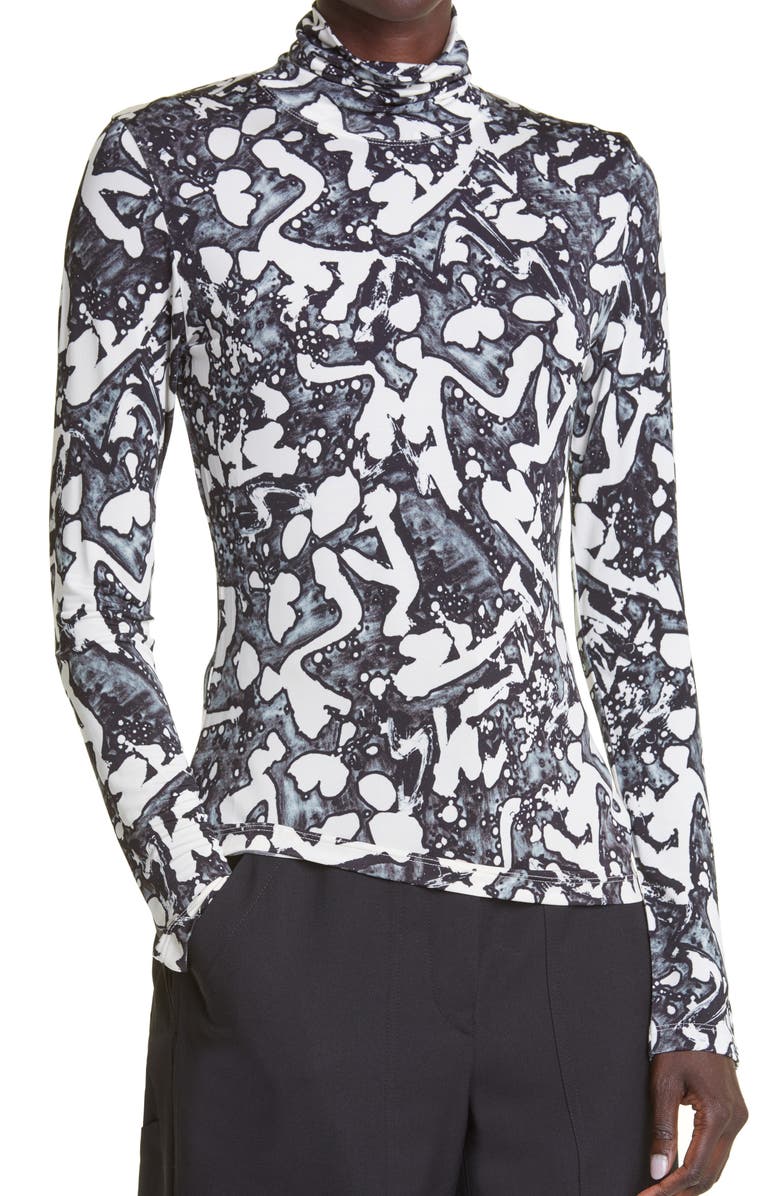 Stella McCartney x Frank Stella Swan Print Turtleneck Top, Alternate, color,