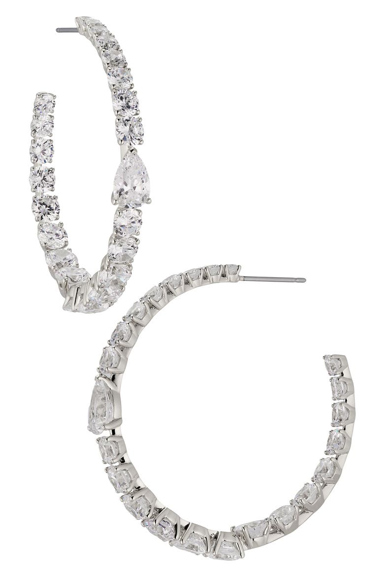 Halle Large Cubic Zirconia Inside Out Hoop Earrings, Main, color, RHODIUM