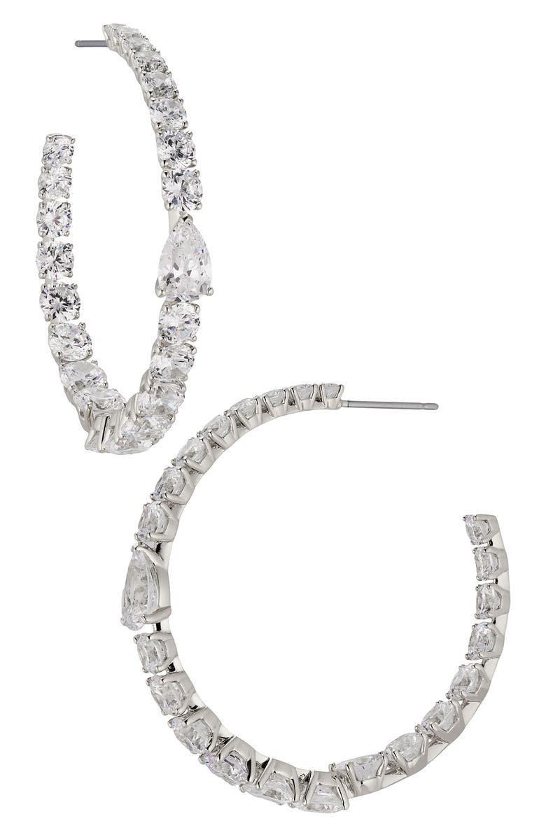 Nadri Halle Large Cubic Zirconia Inside Out Hoop Earrings, Main, color, 