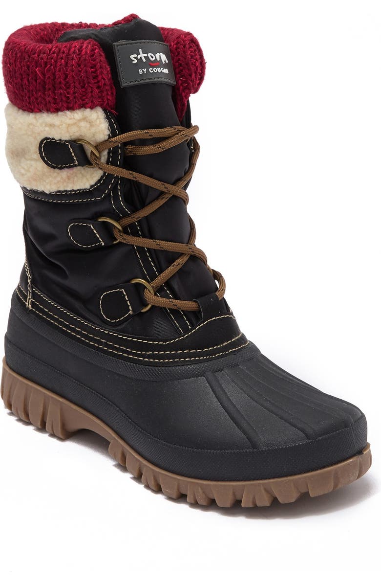 Cougar Cove Woven Cuff Faux Fur Lined Waterproof Boot, Alternate, color,