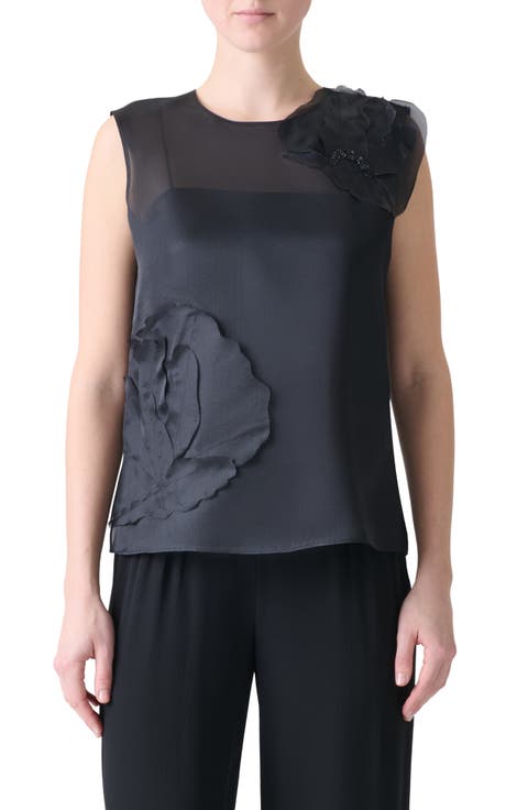 3D Poppy Appliqué Silk Organza Top