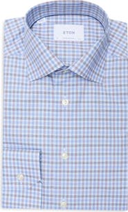 Eton Contemporary Fit Check Organic Cotton Twill Dress Shirt
