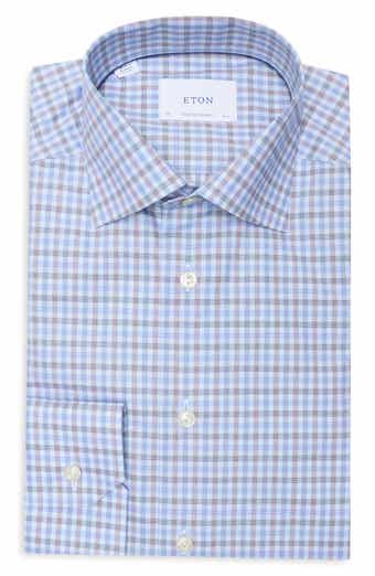 Eton Contemporary Fit Check Organic Cotton Twill Dress Shirt
