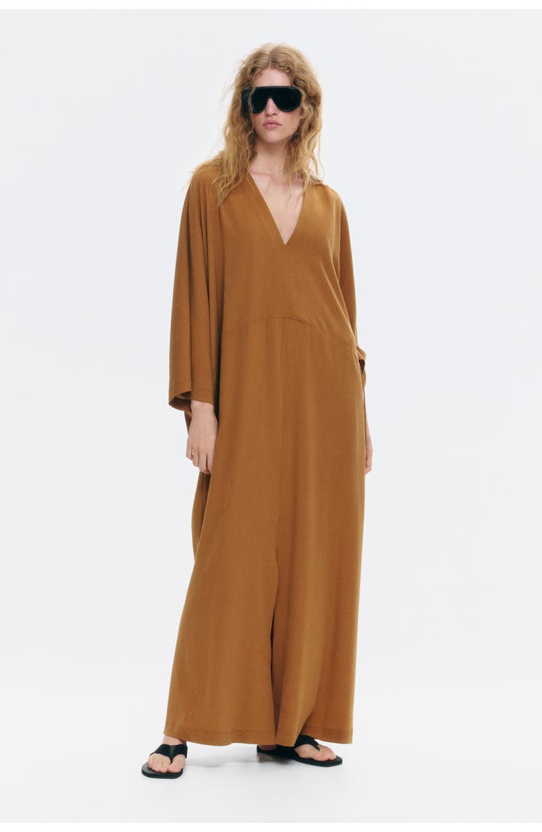 H&M Tie-detail Crêpe Dress, Main, color, Dark Beige