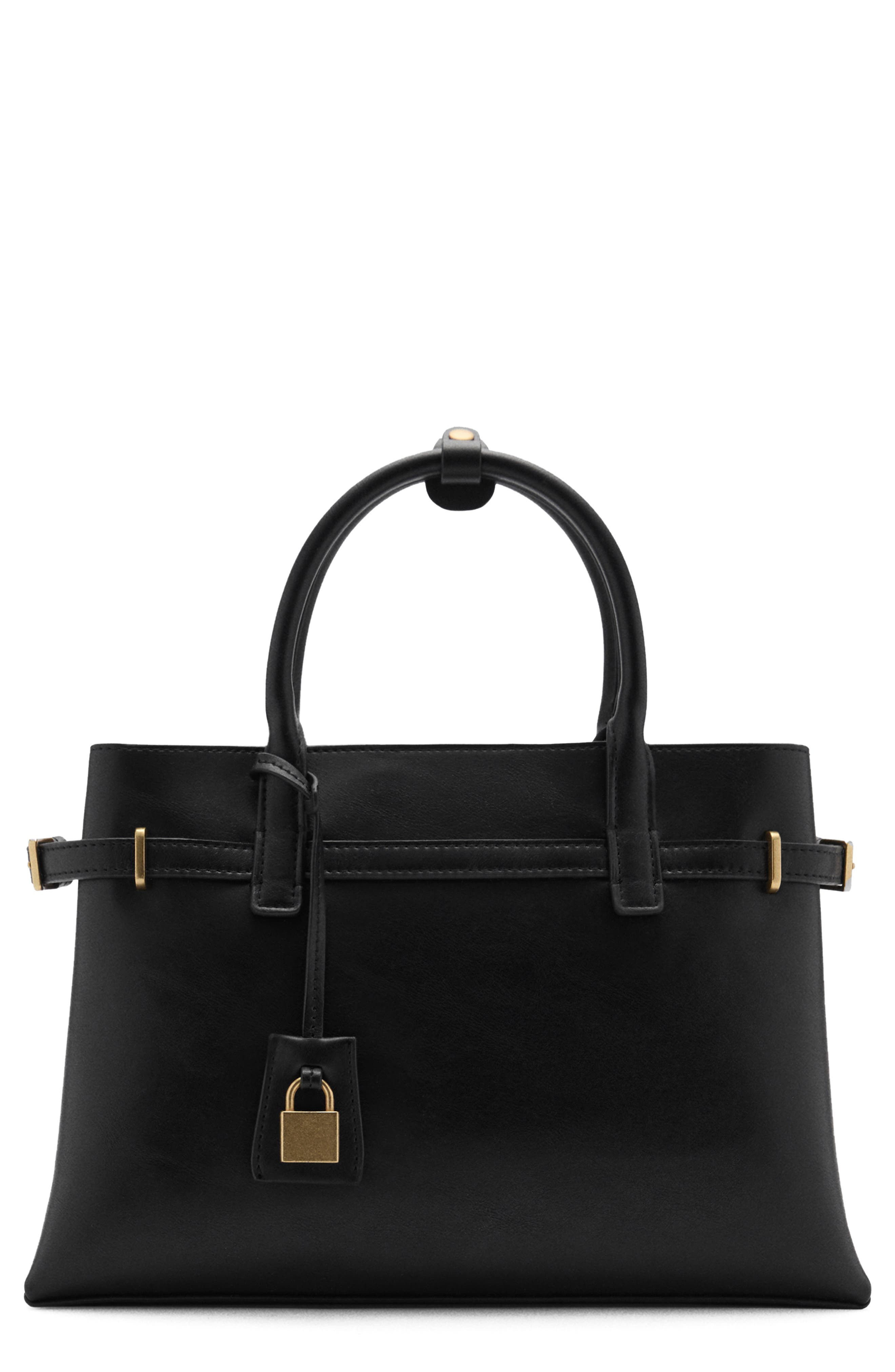 MANGO Padlock Detail Faux Leather Shopper Bag, Main, color, 