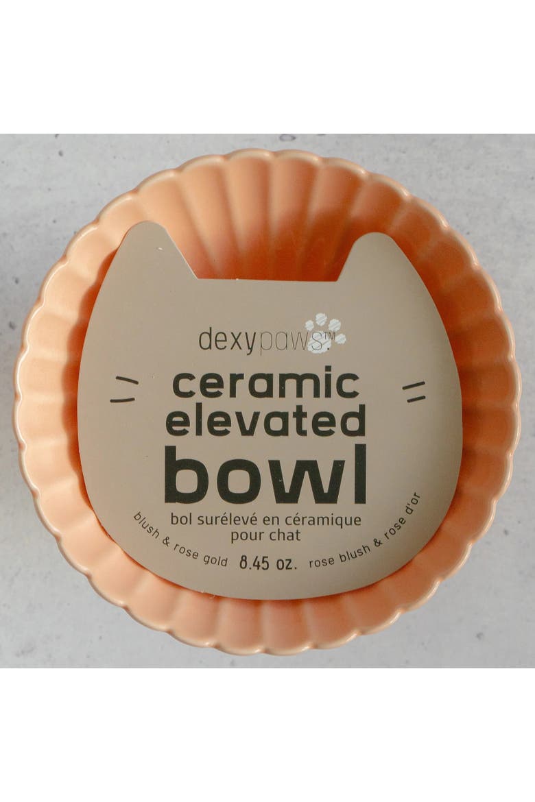 Elevated Ceramic Flower Cat Bowl, 8.45oz, Alternate, color, Pink