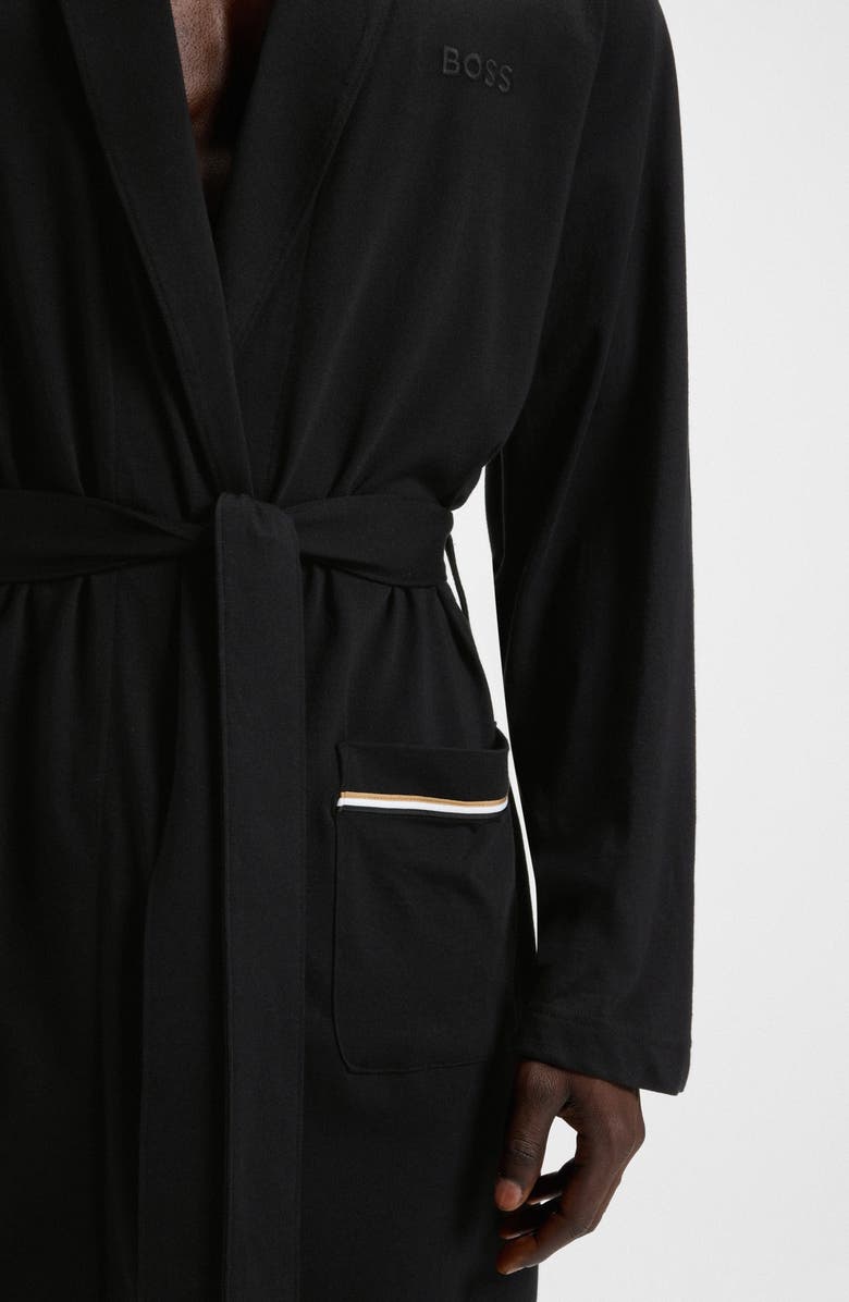 BOSS Shawl Collar Knit Cotton Robe, Alternate, color, Black