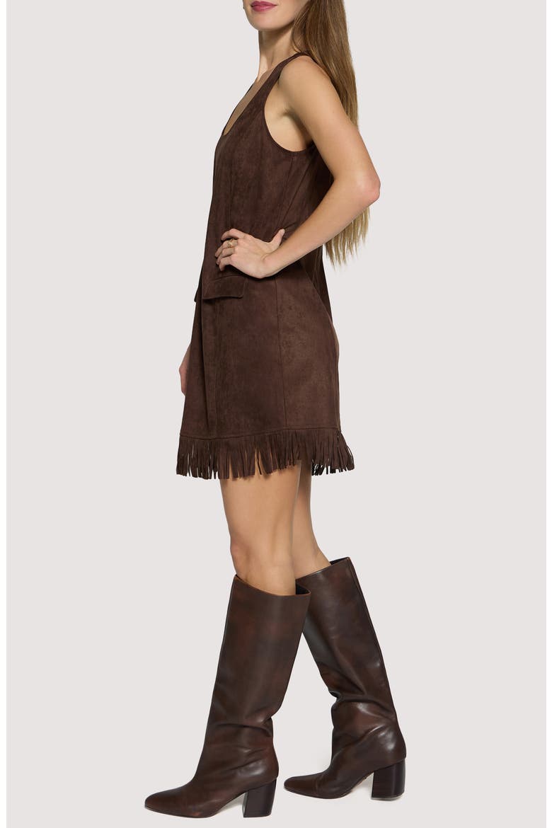 Modern Muse Fringe Hem Faux Suede Shift Minidress, Alternate, color, DARK BROWN
