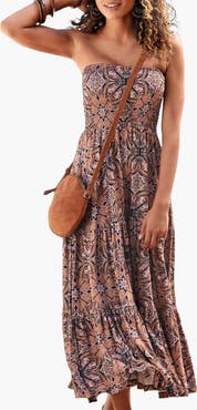 LASCANA Women's Smocked Convertible Maxi Dress