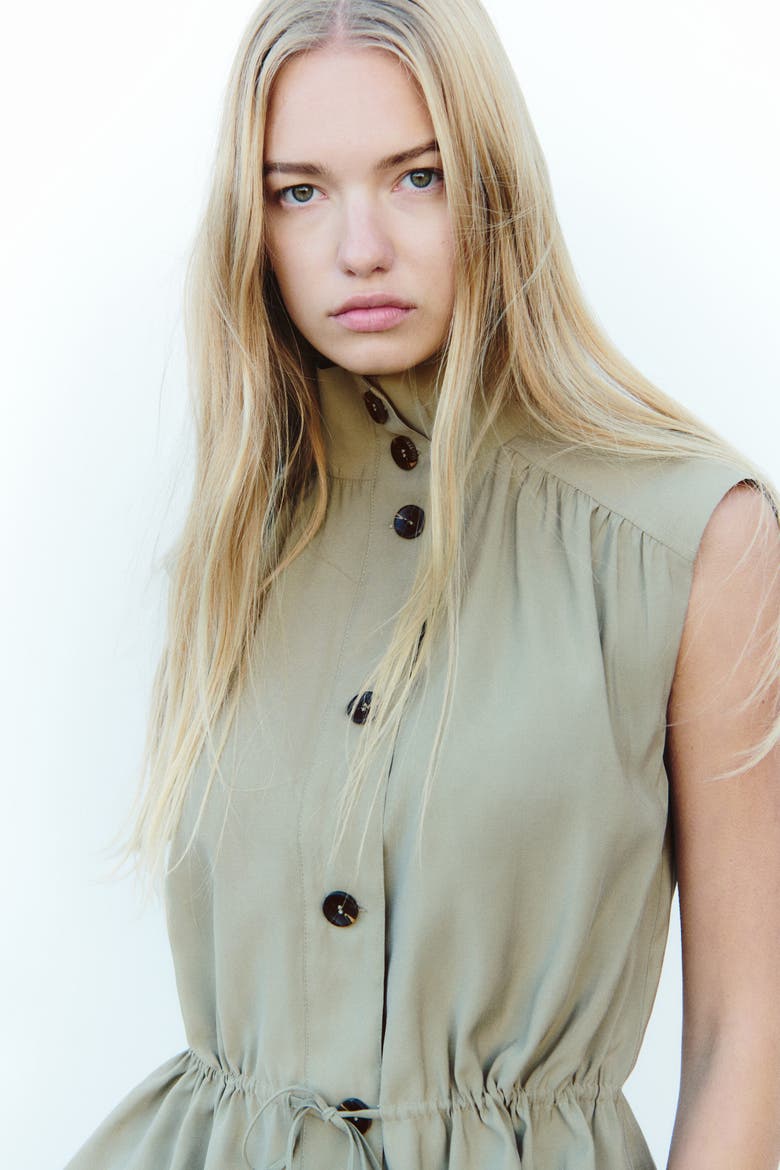 Drawstring-Detail Trench-Look Blouse, Alternate, color, Khaki green