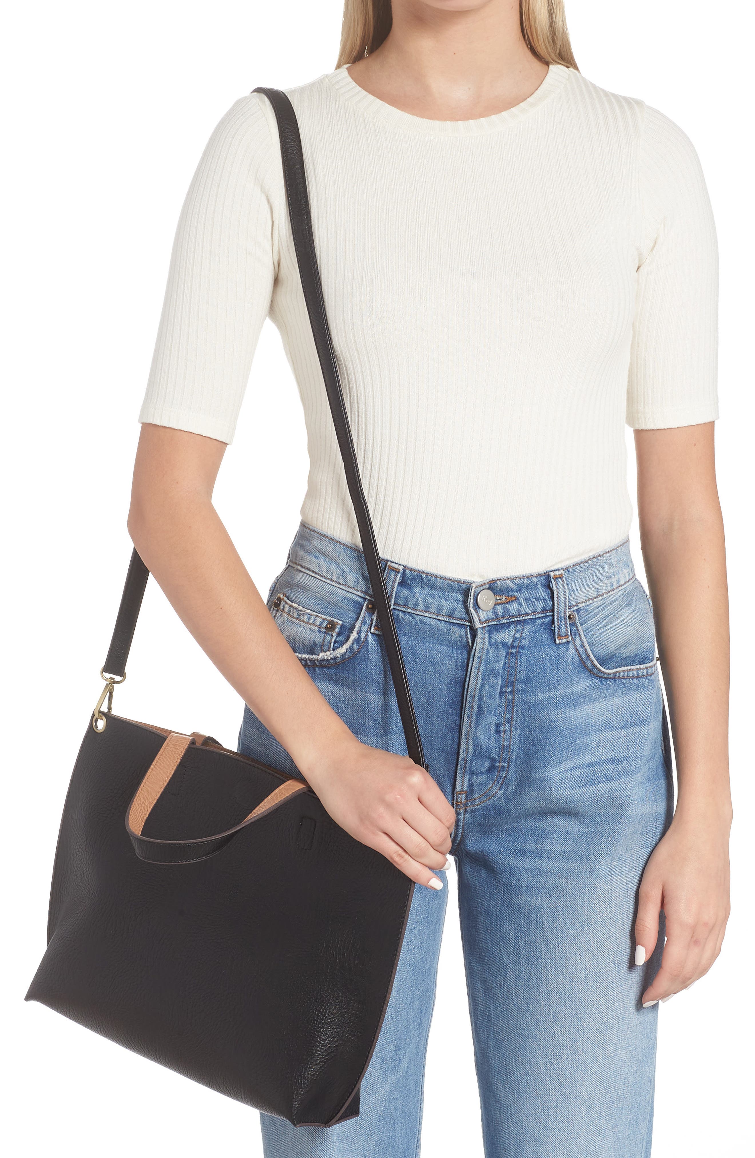 Street Level Mini Reversible Faux Leather Tote & Wristlet, Alternate, color, 