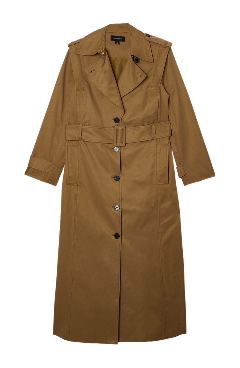 Karen Millen Strong Shoulder Belted Maxi Trench Coat, Alternate, color, Olive