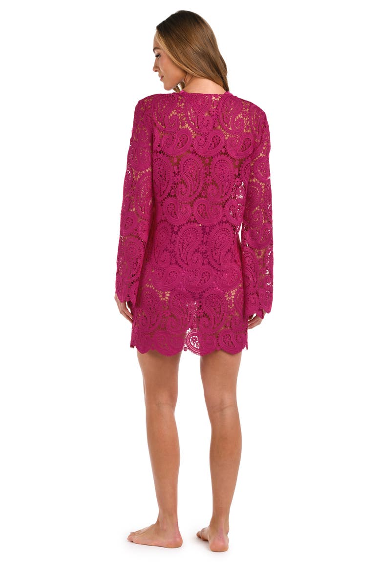 Ansley Paisley Long Sleeve Cover-Up Dress, Alternate, color, FUCHSIA