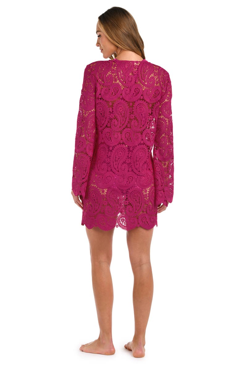 L'AGENCE Ansley Paisley Long Sleeve Cover-Up Dress, Alternate, color, Fuchsia