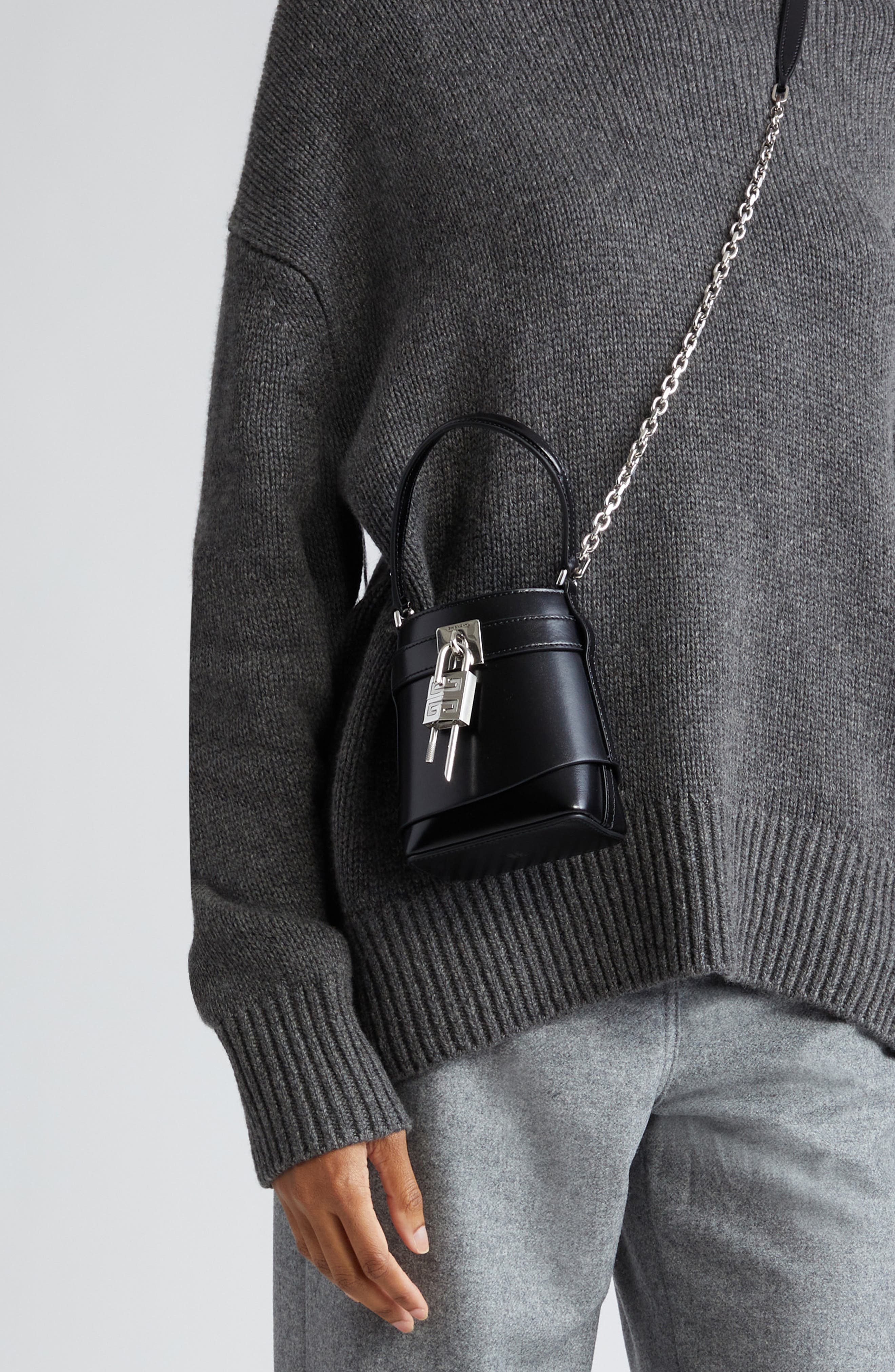 Givenchy Micro Shark Lock Leather Bucket Bag, Alternate, color, 