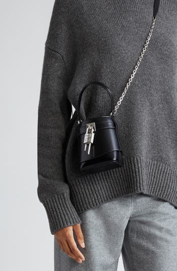 Micro Shark Lock Leather Bucket Bag