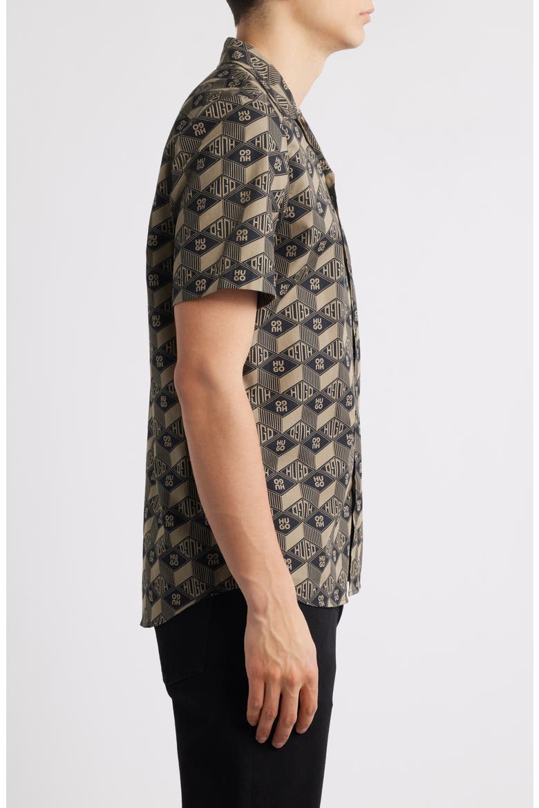 Ellino Logo Print Camp Shirt, Alternate, color, BLACK