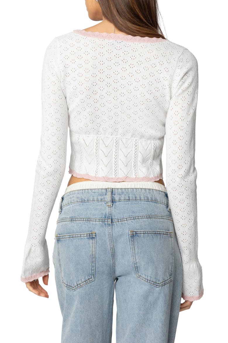 Abbie Split Front Pointelle Stitch Top, Alternate, color, WHITE
