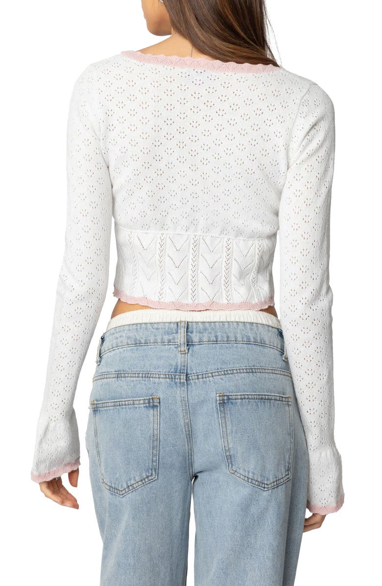 EDIKTED Abbie Split Front Pointelle Stitch Top, Alternate, color, White