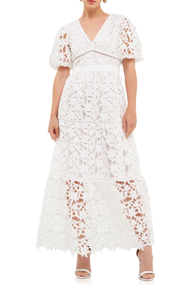 Endless Rose Puff Sleeve Tiered Lace Maxi Dress, Main, color,